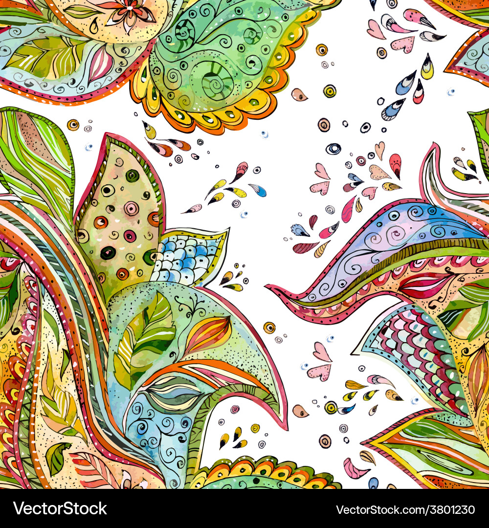 Magic Paisley Watercolor Pattern Vector Image