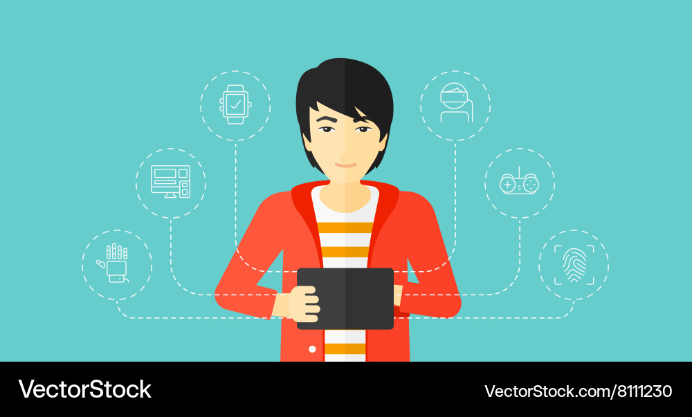 Man holding tablet computer Vector Image