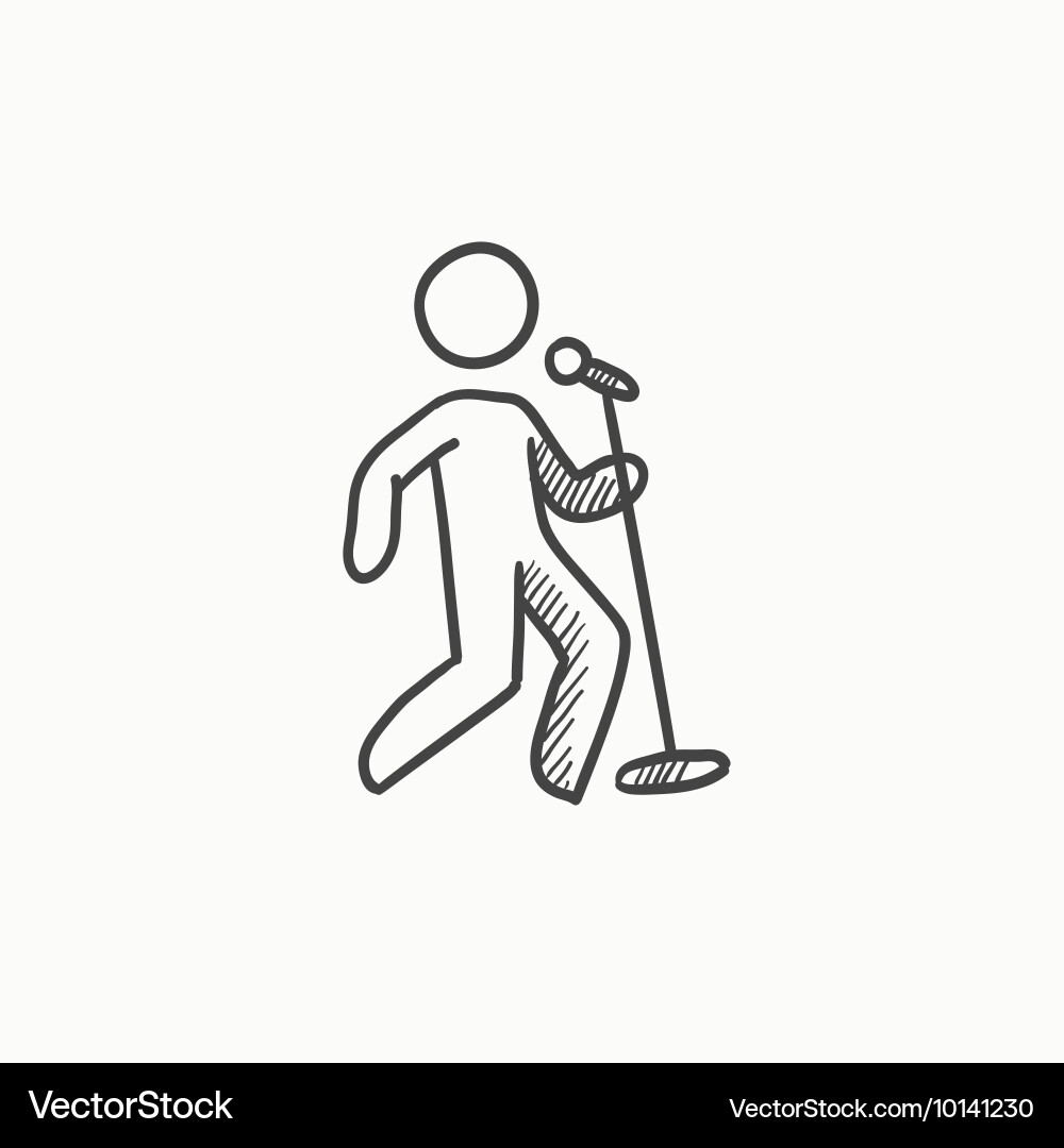 Man singing with microphone sketch icon vector image
