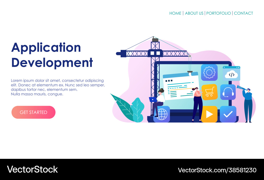 Mobile app development landing page website Mobile app development landing page website Vector Image