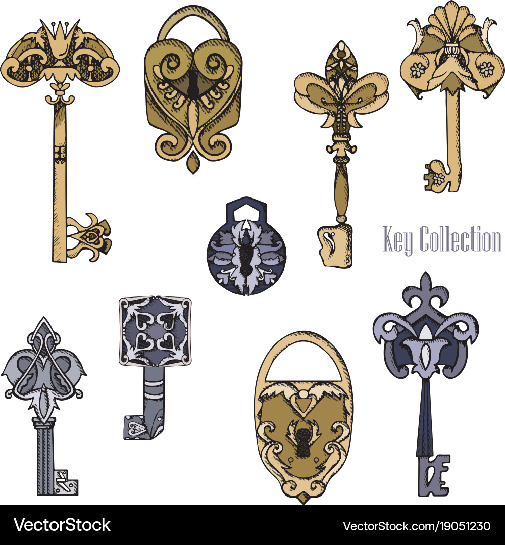 Old Castle Keys Sketch Set Vector Image