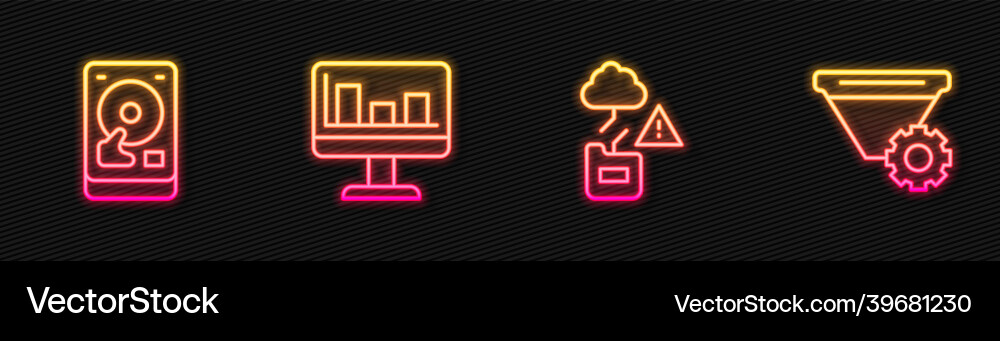 Set line cloud technology data transfer hard disk vector image