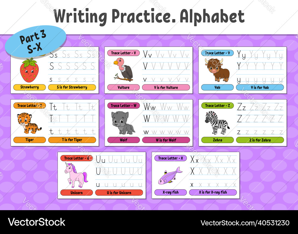 Writing letters set tracing page practice sheet Writing letters set tracing page practice sheet vector image