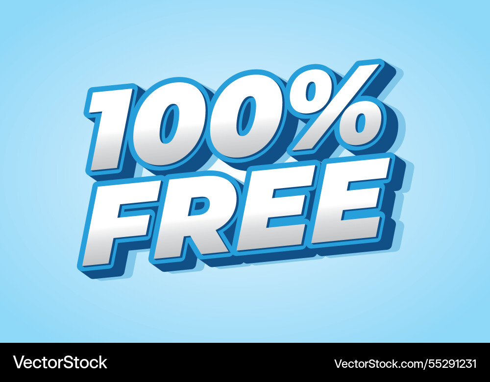100 free text effect in bold font for promotion Vector Image