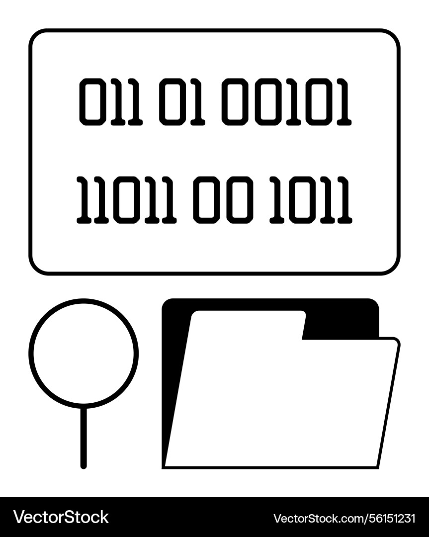 Binary code analysis with magnifying glass Binary code analysis with magnifying glass vector image