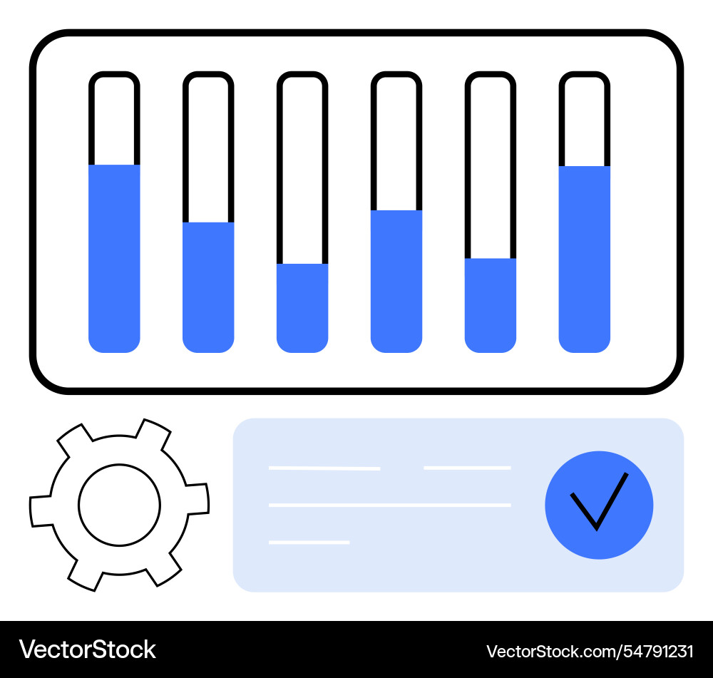 Data dashboard with bar chart and settings icon Data dashboard with bar chart and settings icon vector image