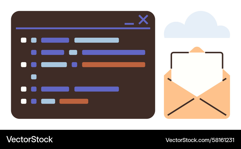 E-Mail-Benachrichtigung mit Coding Interface Vektorbild
