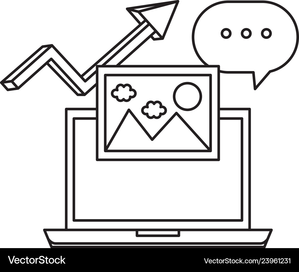 Laptop with picture file and arrow statistics Vector Image