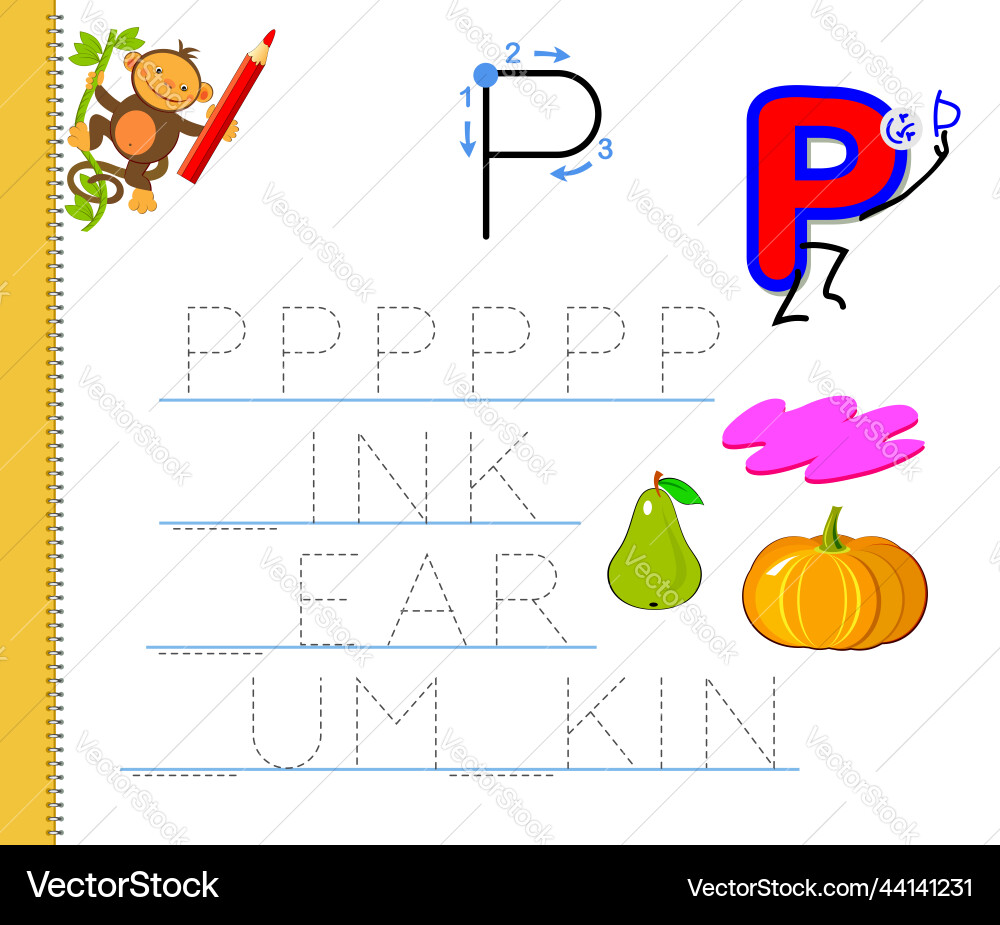 Learn to trace letter p study english words Learn to trace letter p study english words vector image
