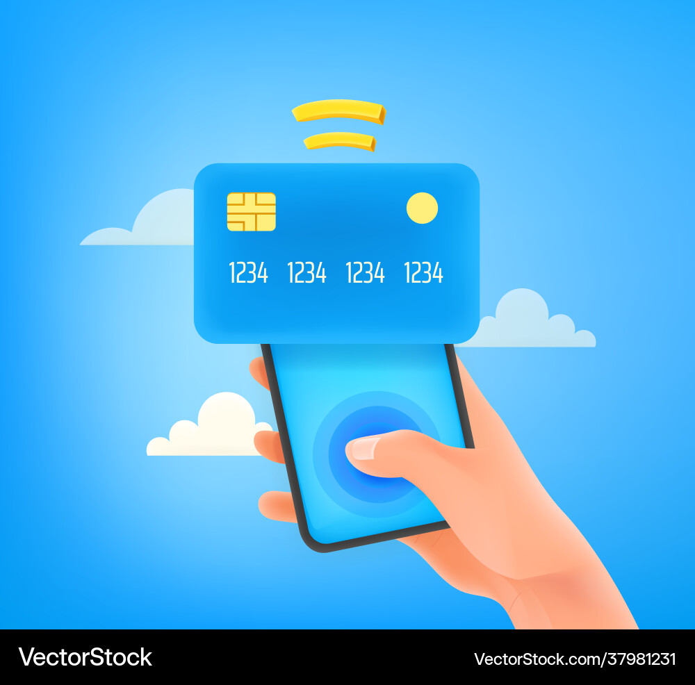 Man using credit card for payment via smartphone Man using credit card for payment via smartphone vector image