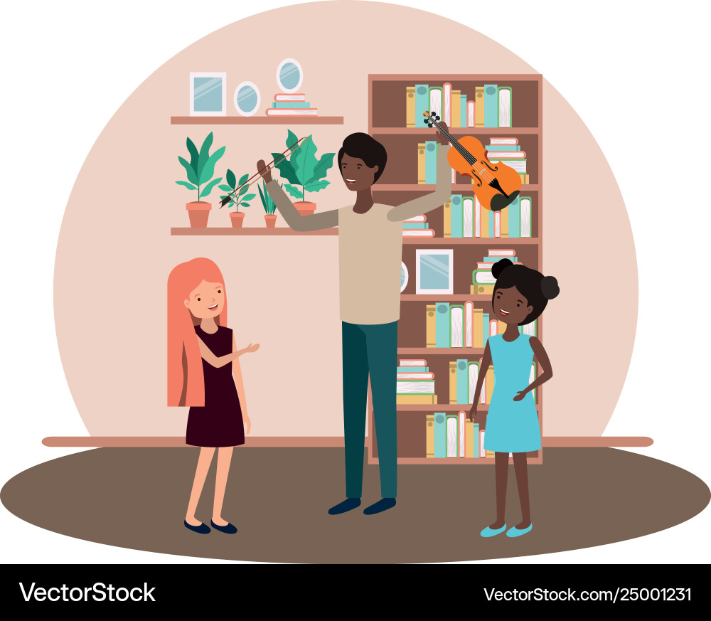 Man with children and violin character Vector Image