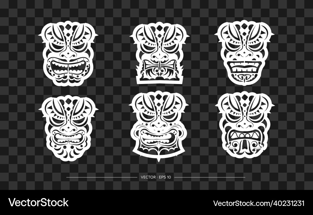Polynesia mask pattern set the contour Polynesia mask pattern set the contour vector image