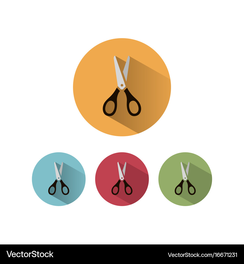 Scissors icon with shadow on colored circles Vector Image