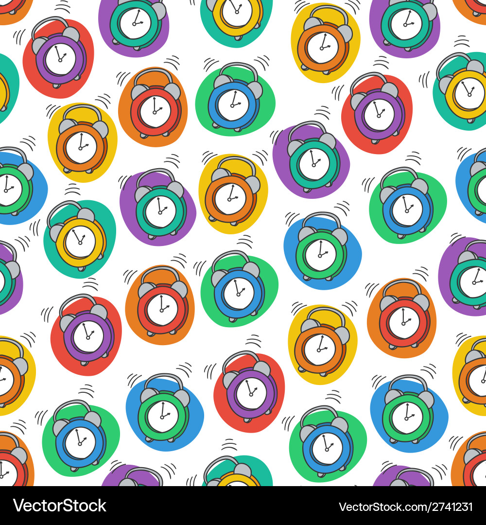 Seamless pattern with the alarm clock time vector image