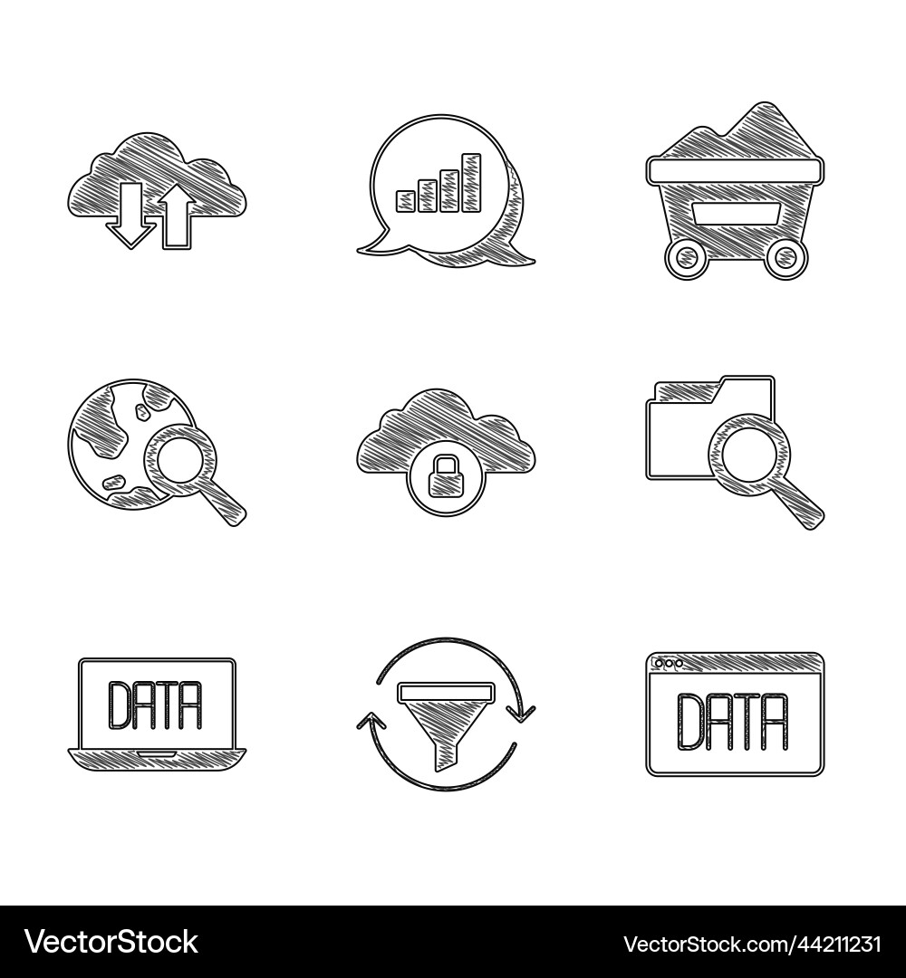 Set cloud computing lock sales funnel with chart Set cloud computing lock sales funnel with chart vector image