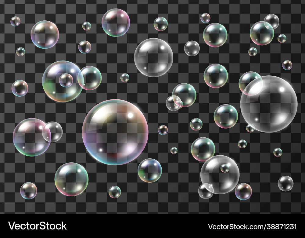 Set realistic colorful soap bubbles Vector Image