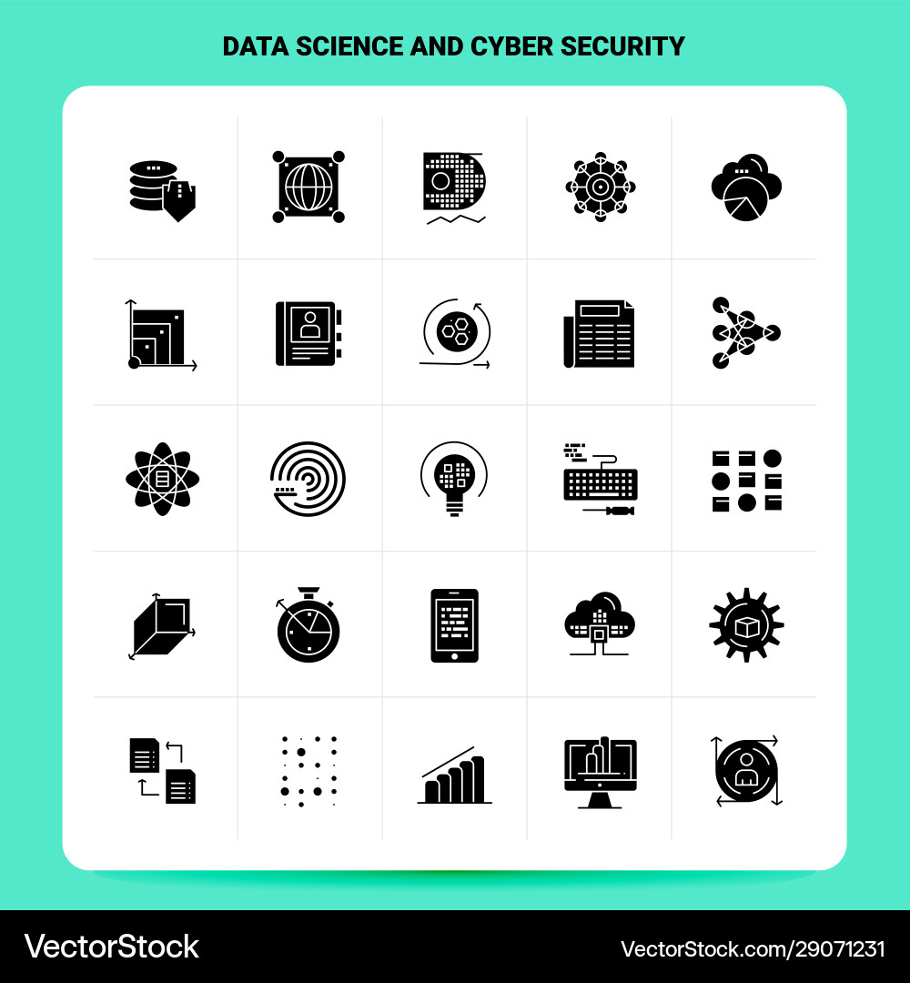 Solid 25 data science and cyber security icon set Vector Image