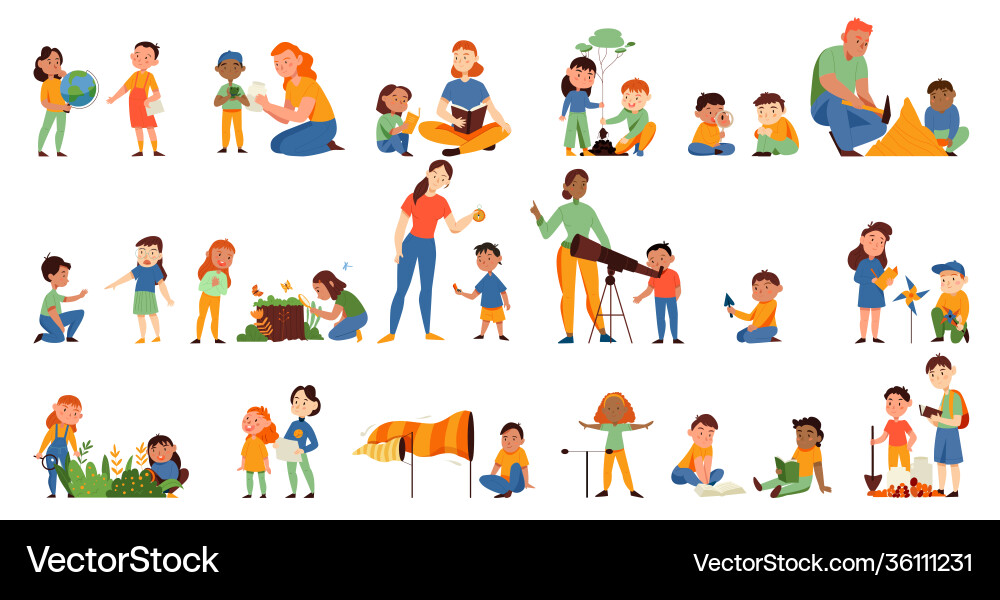 Study nature icon set Royalty Free Vector Image