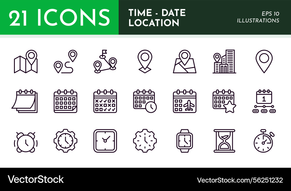 Calendar icons clock and map location pin Calendar icons clock and map location pin vector image