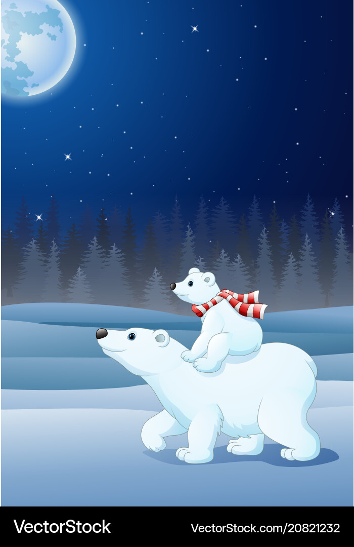 Cartoon Baby Polarbär Reiten auf ihrer Mutter zurück Cartoon Baby Polarbär Reiten auf ihrer Mutter zurück vektorbild