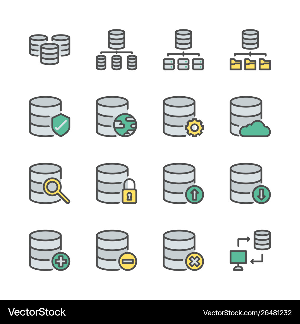 Database system icon set in colorline design Database system icon set in colorline design vector image