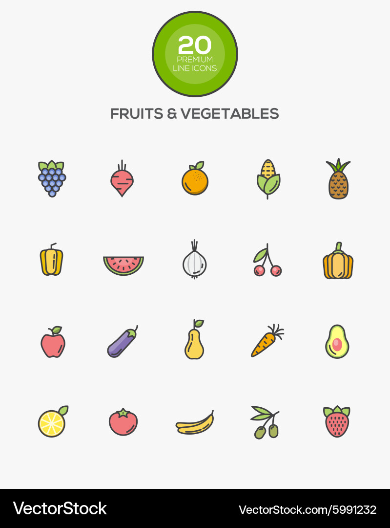 Fruit and Vegetable Line Icons Vector Image