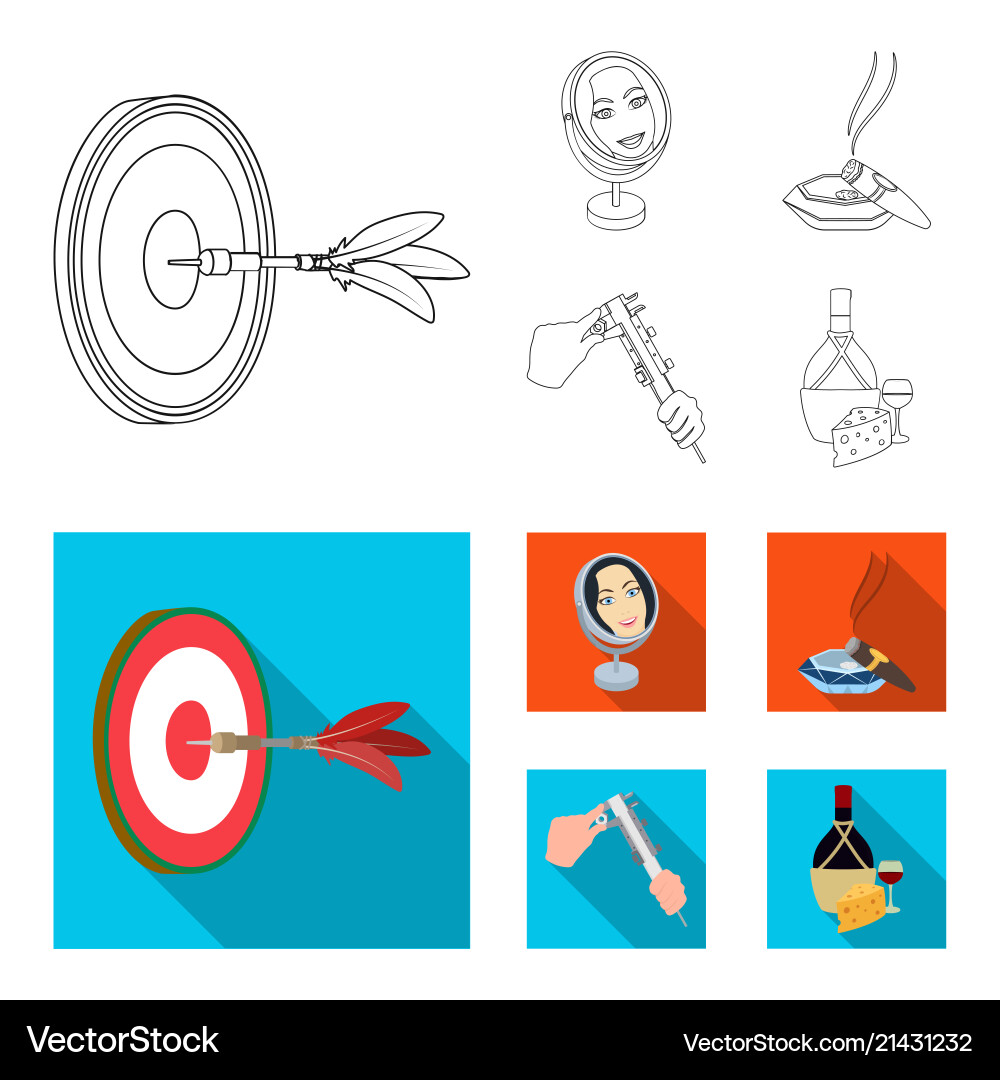 Game darts reflection web icon in outlineflat vector image