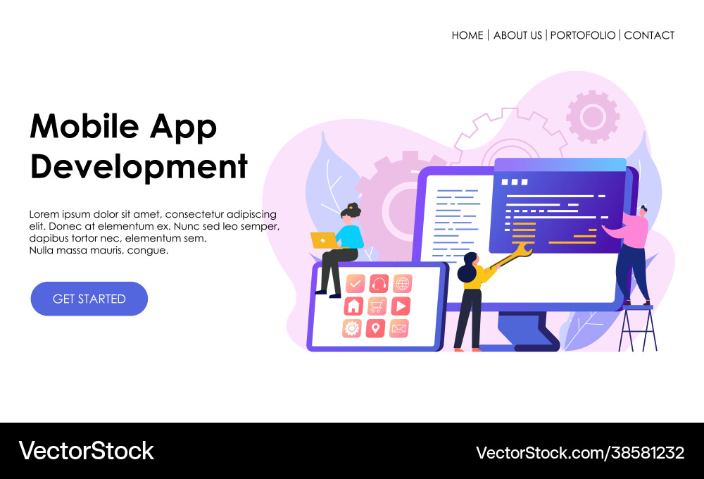 Mobile app development landing page website Mobile app development landing page website Vector Image