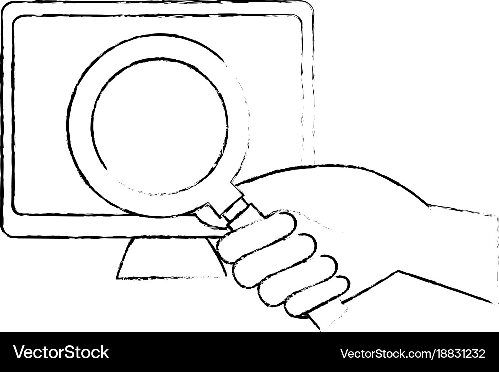 Monitor computer with magnifying glass vector image