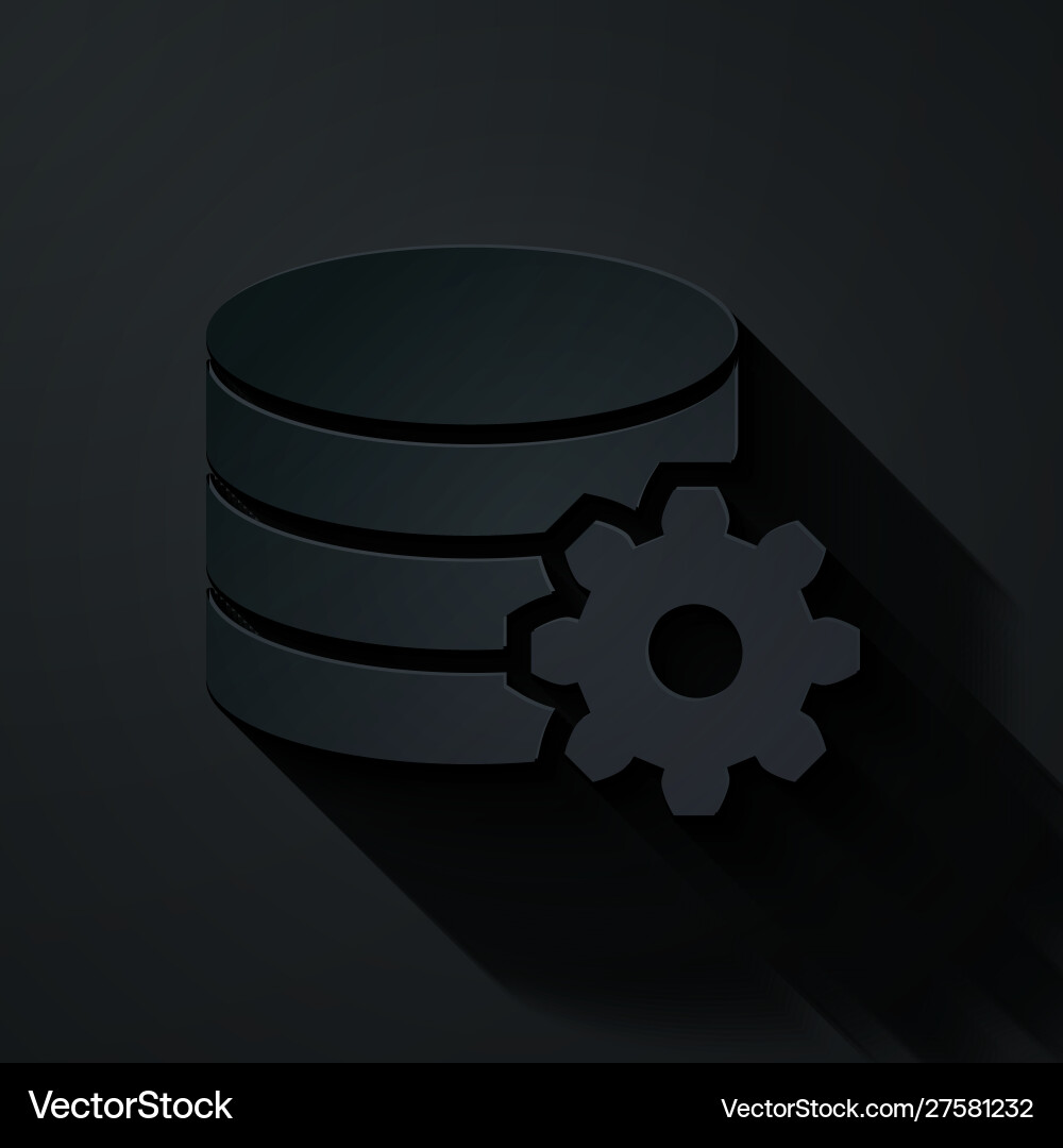 Paper cut setting database server icon isolated Paper cut setting database server icon isolated Vector Image