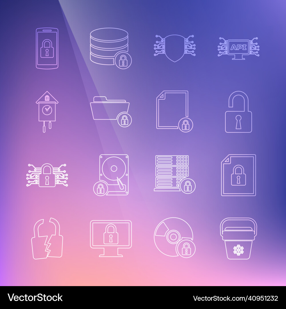 Set line cooler bag document and lock open Set line cooler bag document and lock open vector image