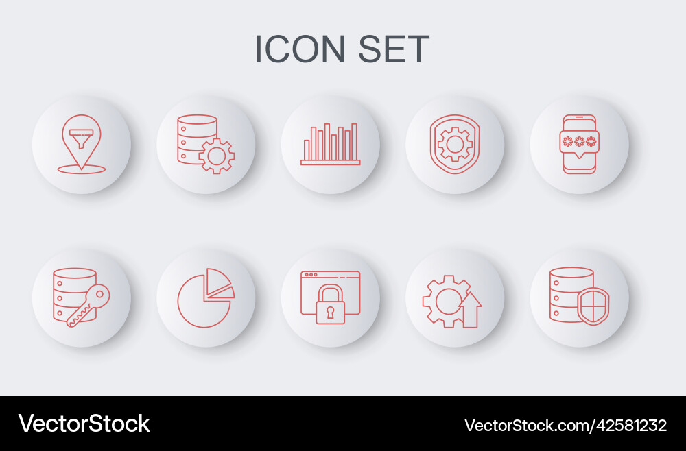 Set line server with shield security key pie Set line server with shield security key pie vector image