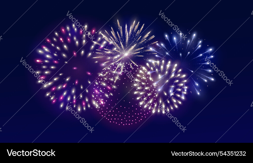 Shiny colorful fireworks explosions red pink Vector Image