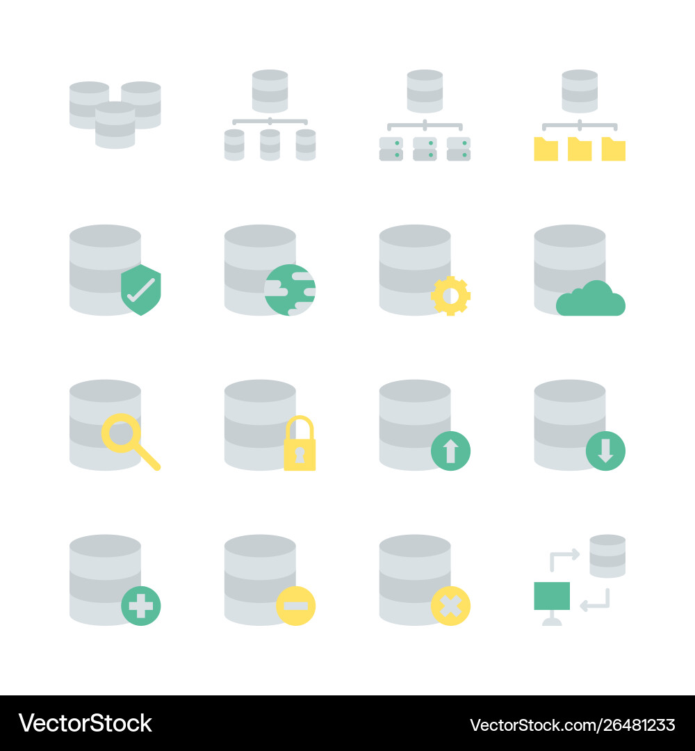 Database system icon set in flat design Vector Image