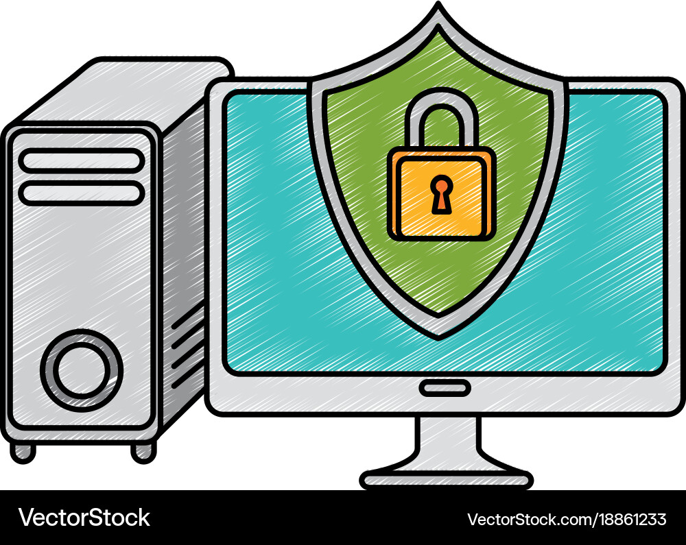 Desktop computer with shield Vector Image