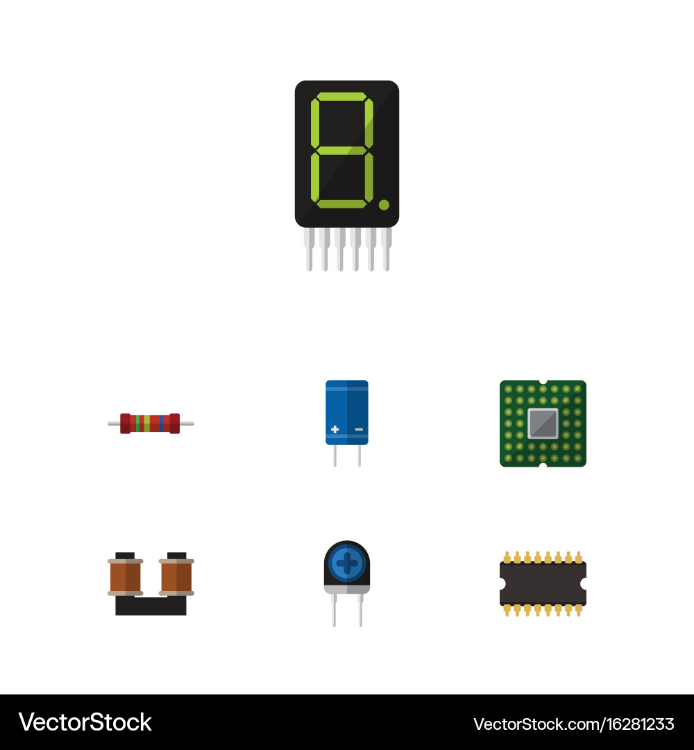 Flat icon electronics set of microprocessor vector image