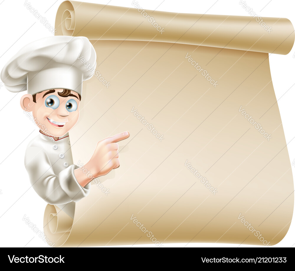 Happy Chef with Menu Scroll vector image
