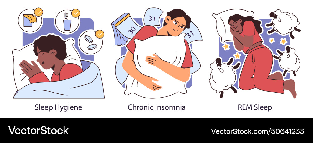 Insomnia set diverse characters suffering from Vector Image