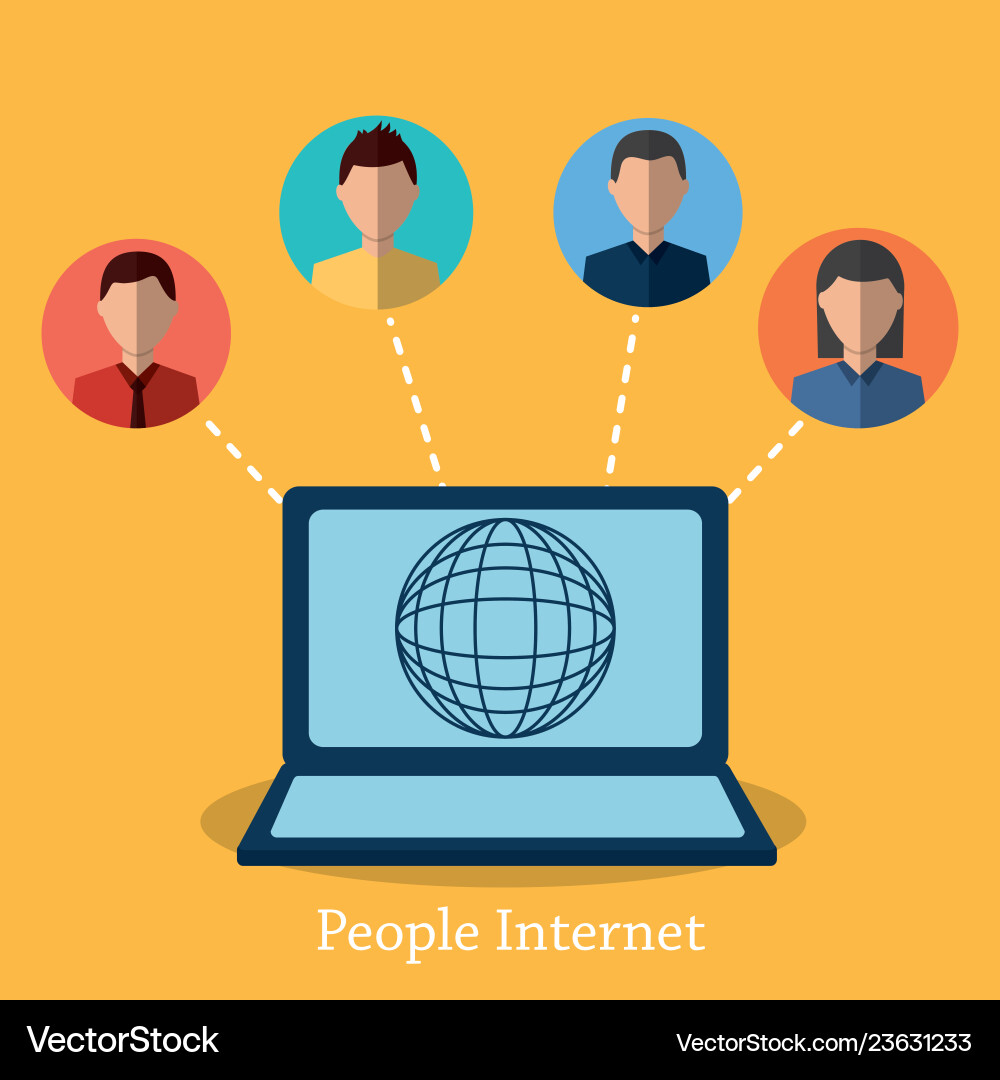 People internet laptop world globe connected Vector Image