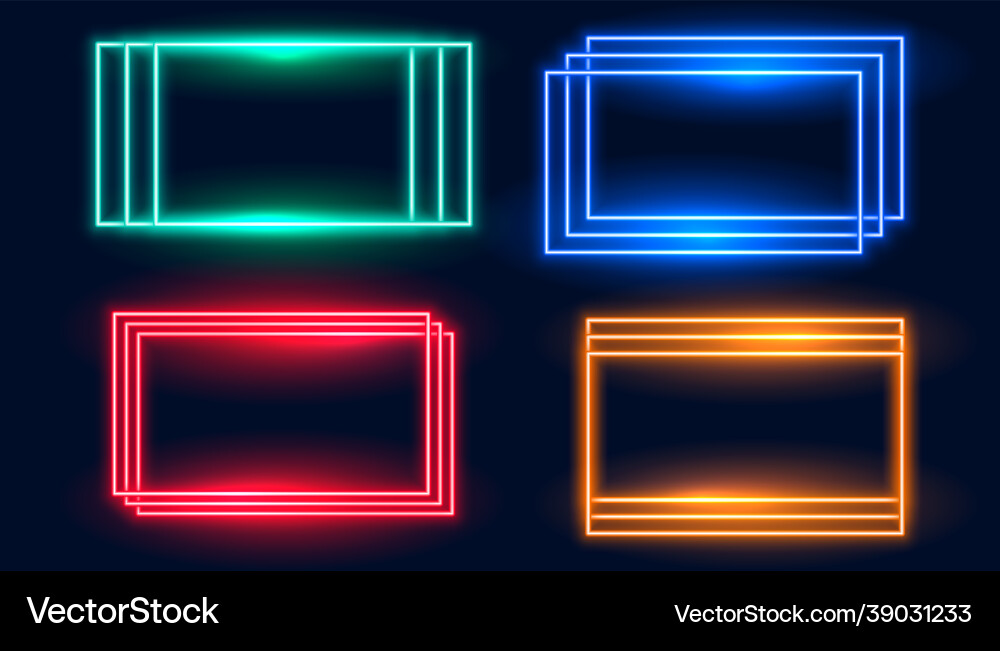 Rectangle neon frames set in four colors vector image