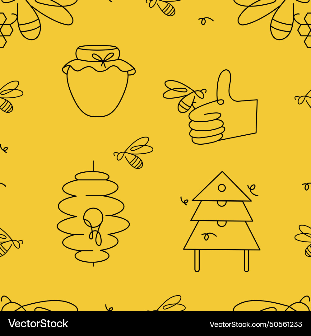 Seamless patterns with bees pattern for honey vector image
