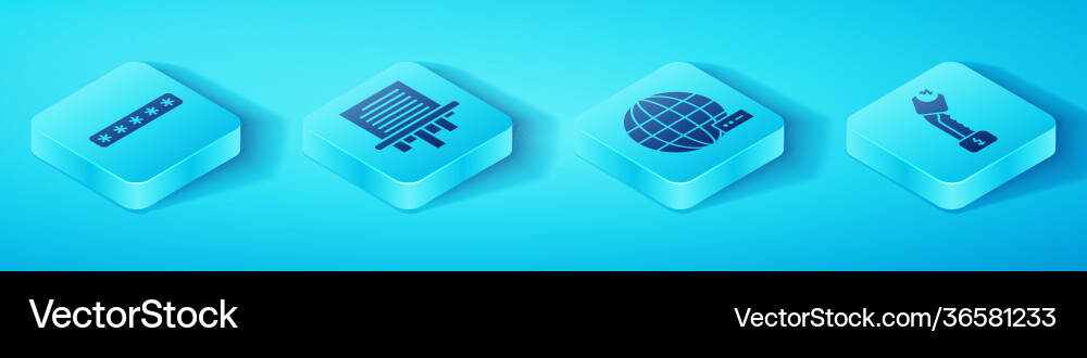 Set isometric password protection paper shredder Vector Image