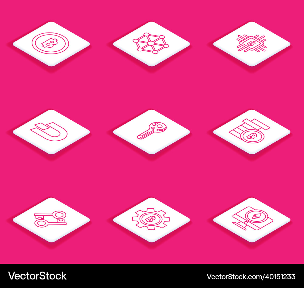 Set line cryptocurrency coin bitcoin blockchain Set line cryptocurrency coin bitcoin blockchain vector image