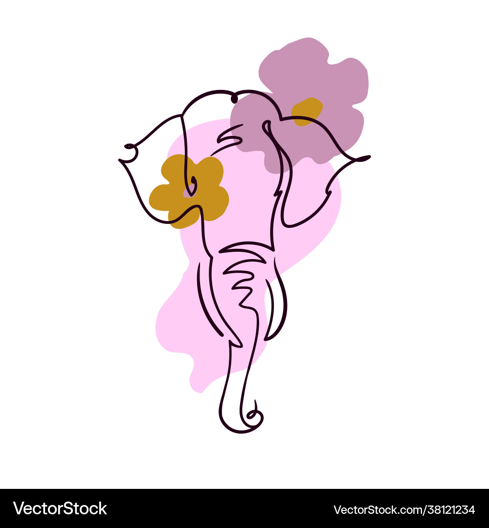 Abstract linear elephant with flowerscontinuous Abstract linear elephant with flowerscontinuous vector image