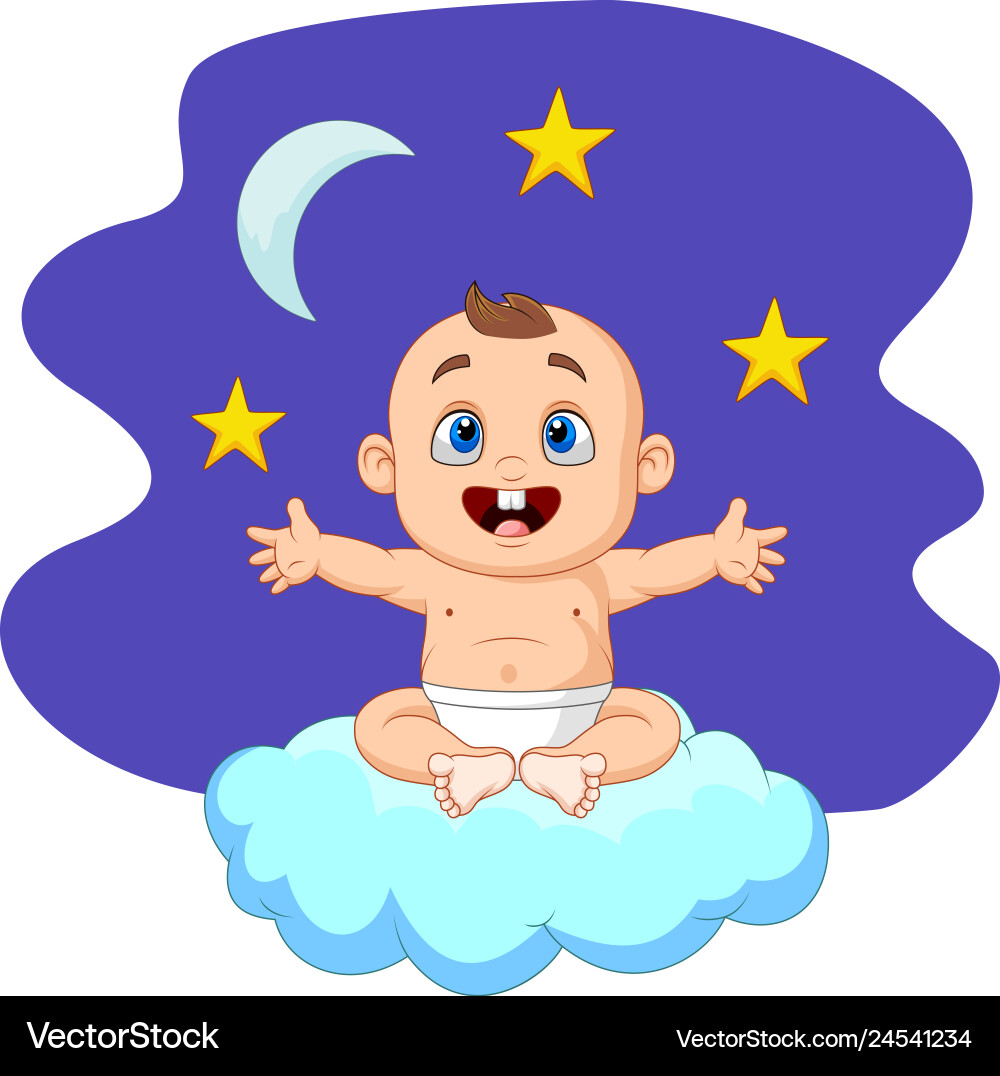 Cartoon baby boy sitting on the cloud Royalty Free Vector
