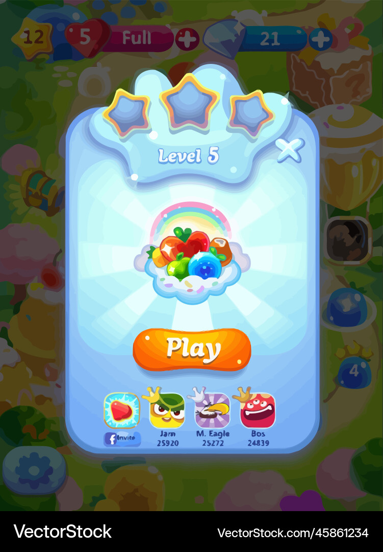 Complete set of level button game ui pop-up icon vector image