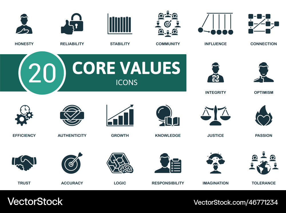 Core values set creative icons honesty Vector Image
