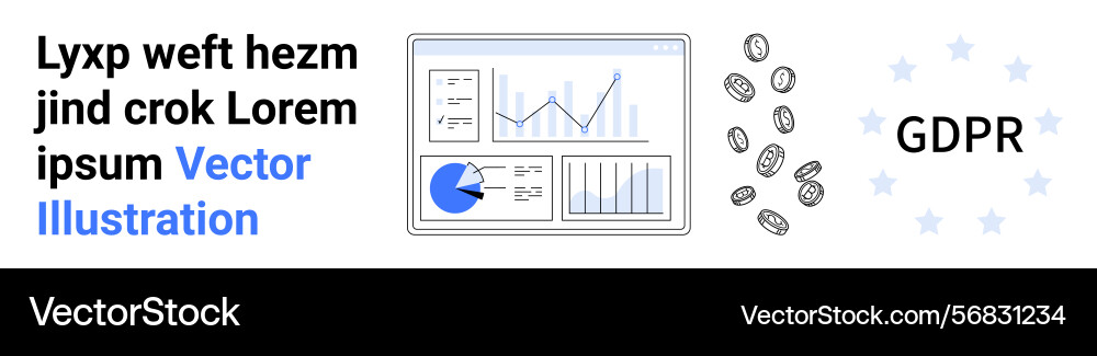 Data analytics dashboard coins and gdpr concept Data analytics dashboard coins and gdpr concept vector image