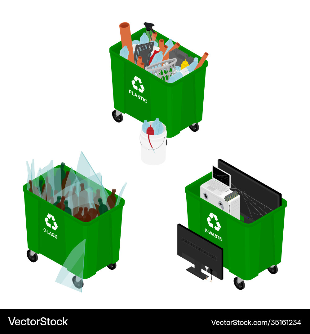 Garbage cans full sorted icons Garbage cans full sorted icons vector image