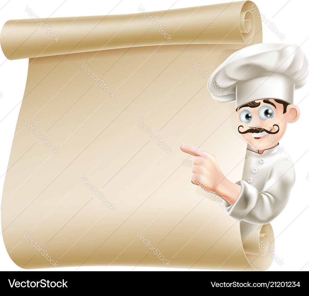 Happy Chef Pointing at Menu Vector Image